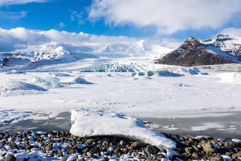Glacier, glacier ice, glacier lagoon, glacial lake, snow, winter, Fjallsárlón, Breiðamerkurjökull,