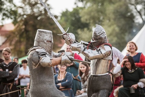 LUBIAZ, POLAND - AUGUST 25, 2018: Monastery Siege - historical staging. Knights tournament