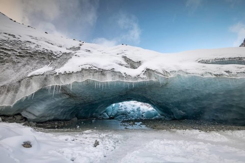 Glacier cave, ice cave, Morteratsch Glacier, Engadin, Graubünden, Switzerland