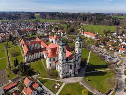 Aerial view of the Baroque Basilica of St. Alexander and Theodor, Ottobeuren Abbey, Ottobeuren,