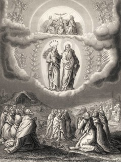 The Assumption of Mary into Heaven, Steel engraving 1853, digitally restored