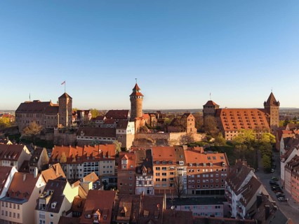 Aerial view of Nuremberg's old town with the historic Kaiserburg, Nuremberg, Middle Franconia,