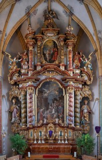 Baroque high altar, around 1676, church of the Assumption of Mary, late Gothic hall church, Erlach