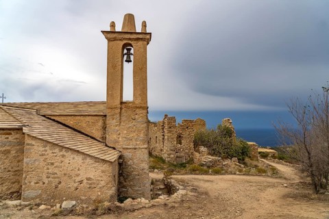 The church of Annunziata in the ruins of the abandoned village of Occi near Lumio, Balagne,