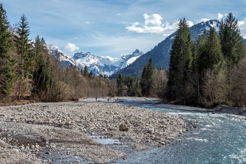 Trettach, behind Kratzer and Trettachspitze, near Spielmannsau, Trettachtal, Oberstdorf,