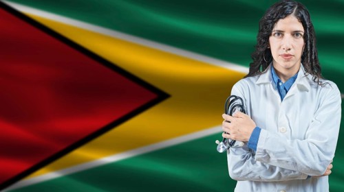 Guyanese national health system, Medical professional on Guyana flag background