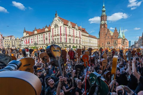 WROCLAW, POLAND - MAY 1, 2025: World Guitar Record concert, 8122 participants played Jimi Hendrix's