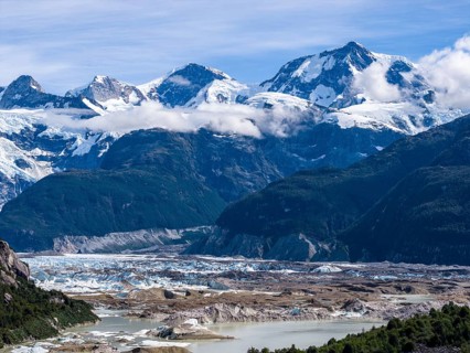 Melting glacier, glacier tongue, glacier Exploradores, aerial view, Valle Exploradores, near Puerto