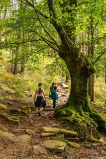 A couple climbing the Mount Adarra trail in the town of Urnieta near San Sebastian, Gipuzkoa.