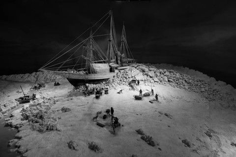 Model of the Fram in the pack ice, historic polar research ship Fram by Fridtjof Nansen and Roald