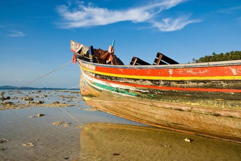 Longtail boat in Siam Bay on Racha Yai Island, Thailand, Asia, Siam, Southeast Asia, longtail boat,