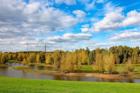 Wesel, Lower Rhine, North Rhine-Westphalia, Germany - autumn on the Lippe, trees with colorful