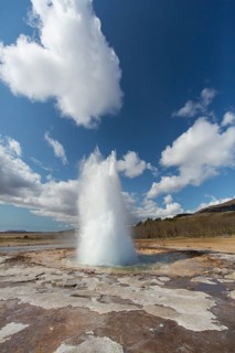 Strokkur is a fountain geyser located in a geothermal area in the southwest part of Iceland. It is