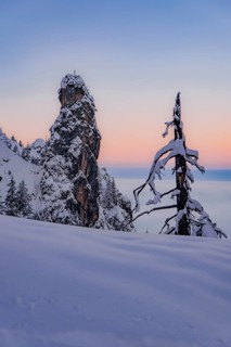 Sunrise snow tour on the Tegelberg in the Allgäu in Bavaria. Winter Wonder Land, Germany