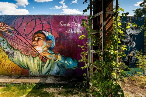 Graffiti on the former US eavesdropping facility on Teufelsberg in Grunewald, Berlin, Germany