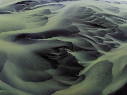 River, river course, river delta, aerial view, sediments, structures, South Iceland, Iceland