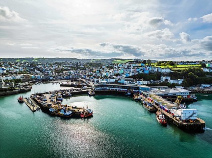 Brixham Hourbour and Brixham Marina from a drone, Brixham, Torbay, Devon, England, United Kingdom
