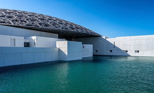 Louvre Abu Dhabi architecture, art museum by French architect Jean Nouvel, buildings on Saadiyat