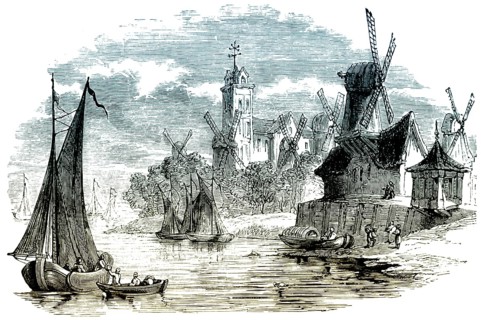 Historical cityscape of Dordrecht, 16th century, Netherlands, Europe, Historische Stadtansicht von