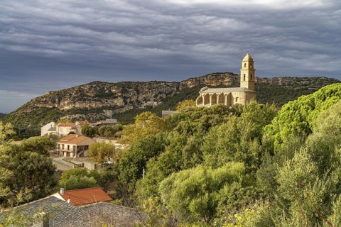 The church Eglise Saint Martin in Patrimonio, Cap Corse, Corsica, France