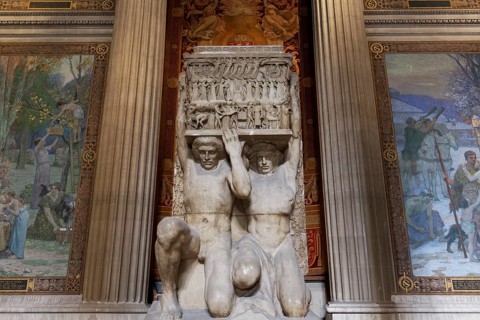 Two kneeling atlas figures, giants, in the Pantheon, monument to the forgotten artists, National