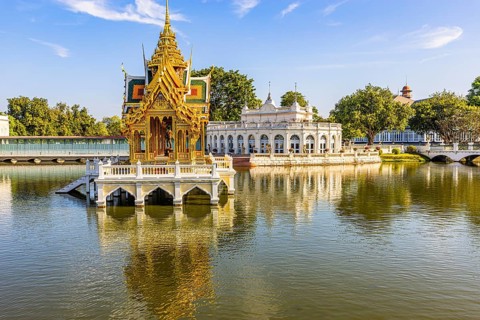 Open gilded pavilion, Buddhist temple complex, Thai King's Summer Palace, Bang Pa-In, near
