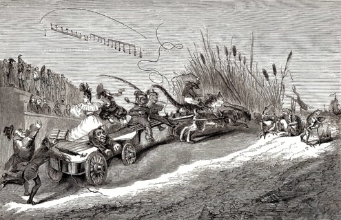 Gitarre, figurales Notenblatt, historische Karikatur von Grandville oder Jean Ignace Isidore