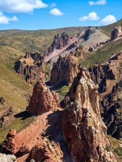 Colorful rock formations in the Valle Lunar, section of the Jeinimeni National Park, Patagonia,