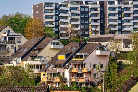 Various residential buildings, high-rise residential buildings, residential areas in Essen-Kettwig,