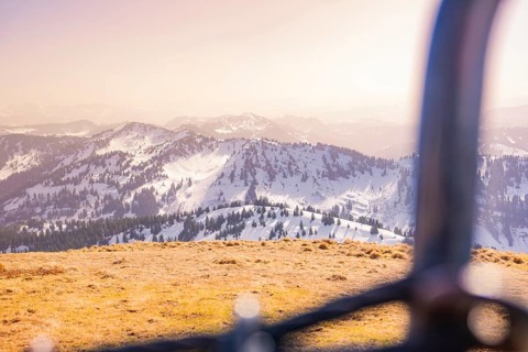 High in the mountains, the snow offers a clear view of the surrounding winter landscape, Hochgrat