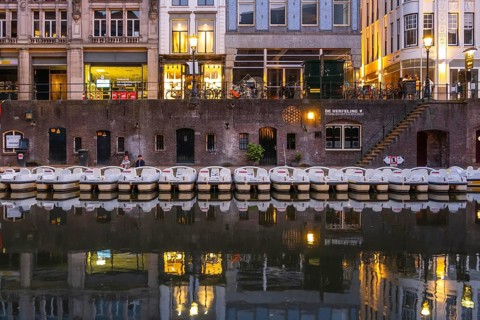 Gastronomy on the Oude Gracht in the city centre of Utrecht, Netherlands