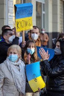 Wesel, North Rhine-Westphalia, Germany, Demonstration against Putin's war in Ukraine. Peace