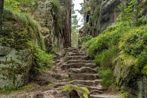 Mühlsteinbrüche hiking area near Jonsdorf in the Zittau Mountains, Upper Lusatia, Saxony, Germany