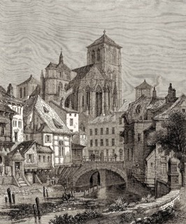 Stadtbild von Huy, einer Gemeinde in Belgien, 18. Jahrhundert