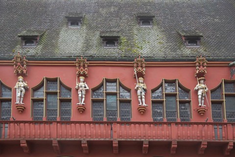 Balcony with figures, Historic Department Store, Münsterplatz, Freiburg, Breisgau, Southern Black