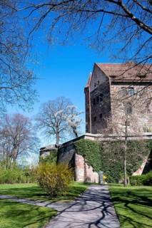 The castle garden of the Kaiserburg in spring, old town of Nuremberg, Middle Franconia, Franconia,