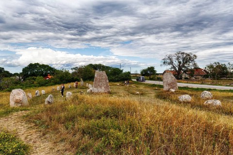 Iron Age and Viking Age burial ground, rows of stones, shipwrecking, barren limestone landscape,