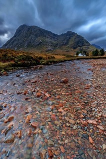 Wild river, cloudy mood, hut, cottage, long exposure, autumn, mountains, Lagangarbh Cottage,