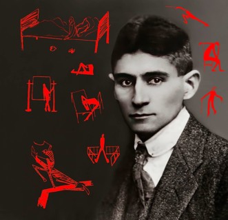 Portrait and a drawing of Franz Kafka, German-speaking Bohemian novelist, digitally edited