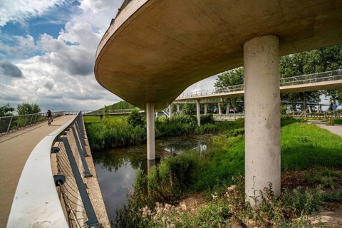 Ramp on the Liniebrug, bicycle and pedestrian bridge over the Amsterdam-Rhine Canal near the