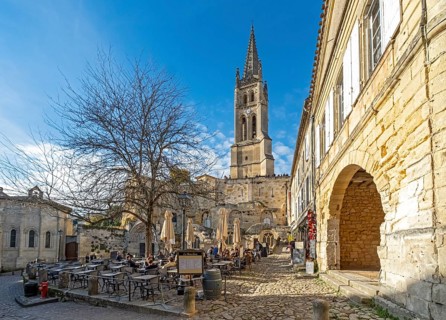 Place de l'Eglise Monolithe with Monolithic Church of Saint-Emilion, France