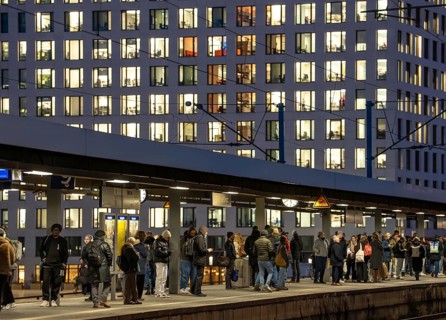 Passengers on the platform, Cologne-Messe/Deutz station, 2nd largest train station in Cologne,