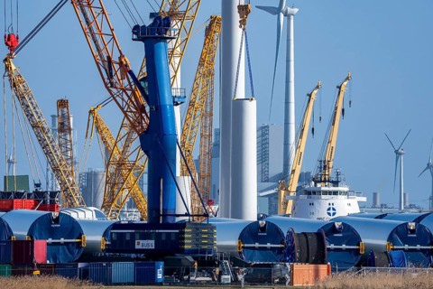 The seaport of Eemshaven, Julianahaven Basin, is where the components, rotors, tower components,