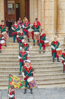 Participants wearing historical costumes on parade, Noto, Noto Valley, Sicily, Italy