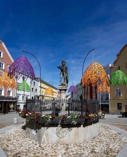 St George's Fountain, Lower Town Square, Schärding, Innviertel, Upper Austria, Austria