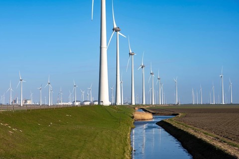 Westereems and Growind wind farms, in the north of the Netherlands, near Eemshaven, energy center,