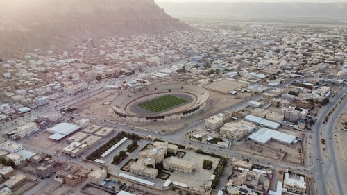 In Seiyun, Yemen on January 09, 2026, aerial drone footage shows the city of Seiyun in southern