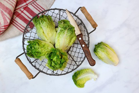 Baby salad, salad in basket with knife