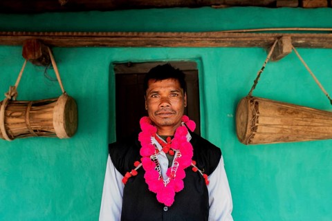 Portrait of a man from the Muria tribe, Bastar region, Chhattisgarh, India. He belongs to a tribal