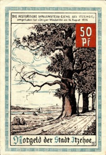Banknote, Banknote, 50 Pfennig, City of Itzehoe, historic Wallensein oak, 1921, Germany,
